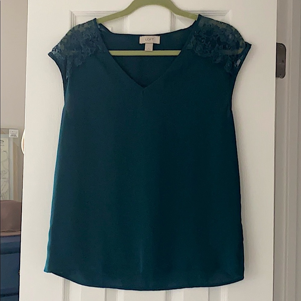 Loft Lace Cap Sleeve Teal Blouse